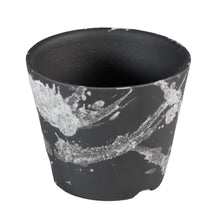 Laden Sie das Bild in den Galerie-Viewer, Black bonsai pot with white marbled pattern on a white background
