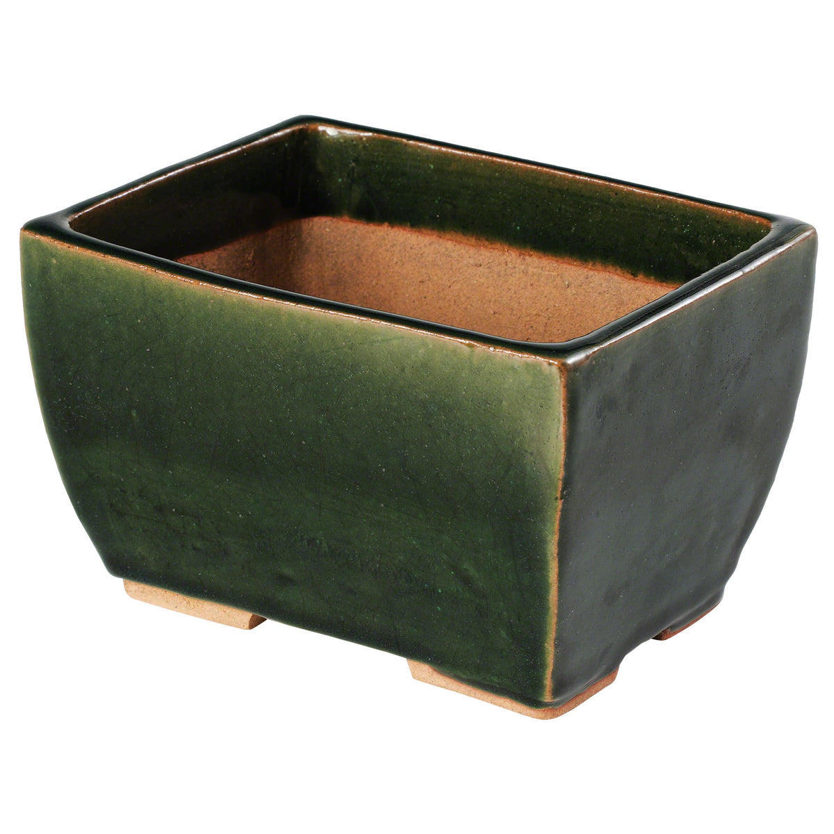 Wazakura Japanese II Rectangular Olive Green Glazed Bonsai tree Pot
