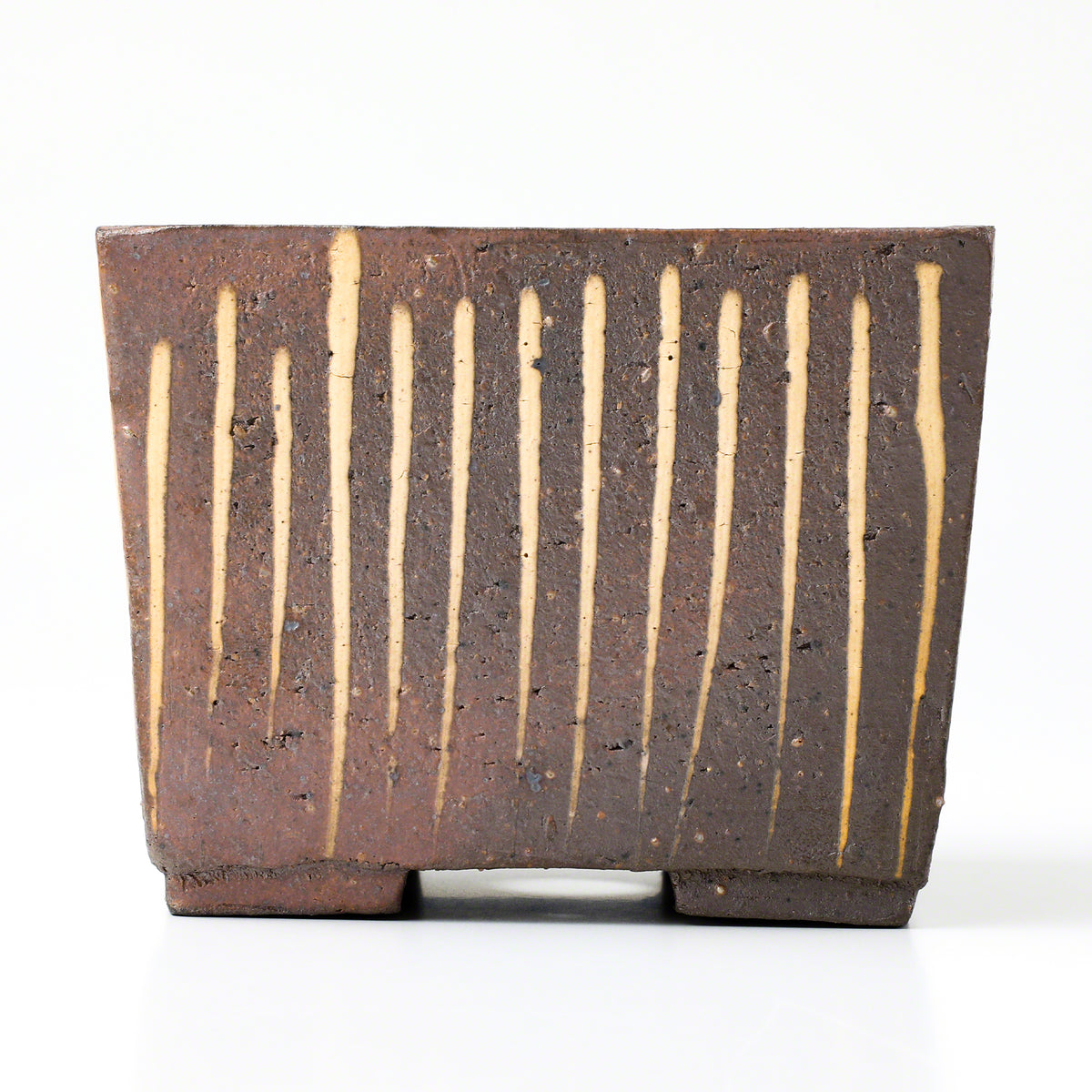 [ Tokoname Series ] Striped Square Bonsai Pot 4.1