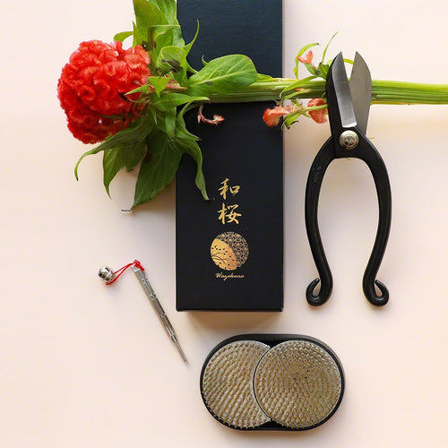 3PCS Set Ikenobo Scissors with PIn holder and Sun & Moon Kenzan, original box