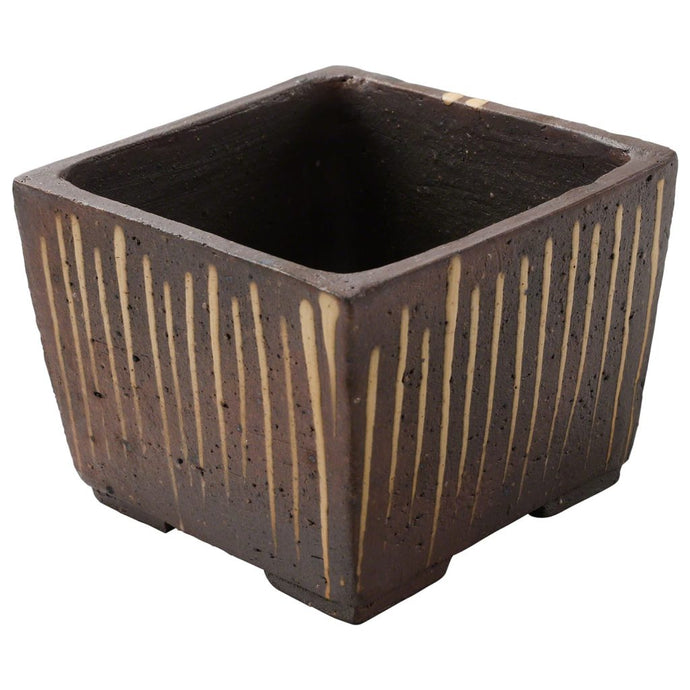 [ Tokoname Series ] Striped Square Bonsai Pot