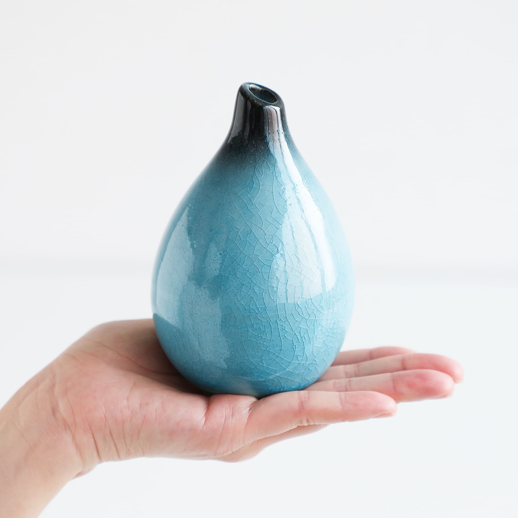 Minoyaki Keramik Ikebana Tropfenförmige Himmelblaue Vase – Wazakura Japan