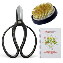 Load image into Gallery viewer, Ikebana.be Flower Arrangement Beginner Kit | Made in Japan – Wazakura Koryu Scissors, Brass Kenzan, &amp; Illustrated Guide
