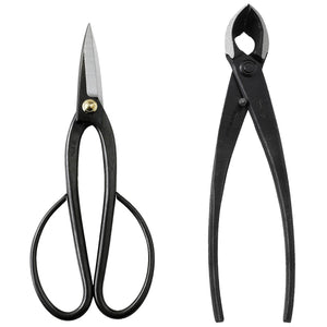 2PCS Japanese Bonsai Essential Tool Set [ Ashinaga Long Scissors + Concave Cutter ]