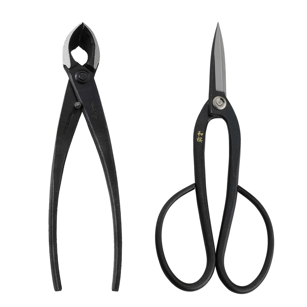 2PCS Japanese Bonsai Essential Tool Set [ Yasugi Steel Ashinaga Scissors + Concave Cutter ]
