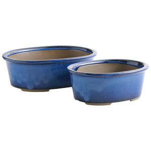 [ Banko Series ] 2PCS Oval Bonsai Pots - Namako Blue