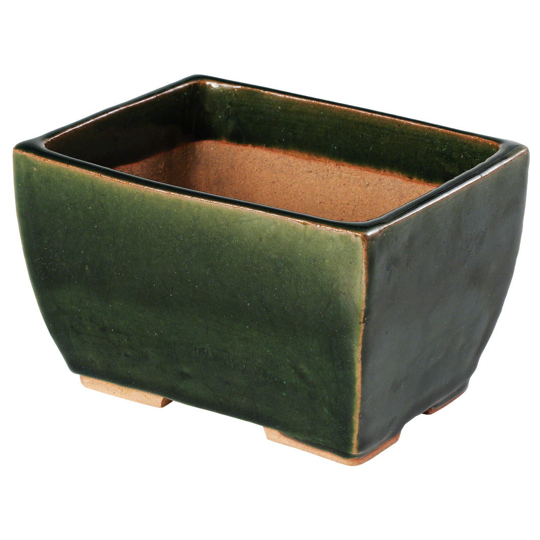 [ Tokoname Series ] Rectangular Olive Green Glazed Bonsai Pot 5.3