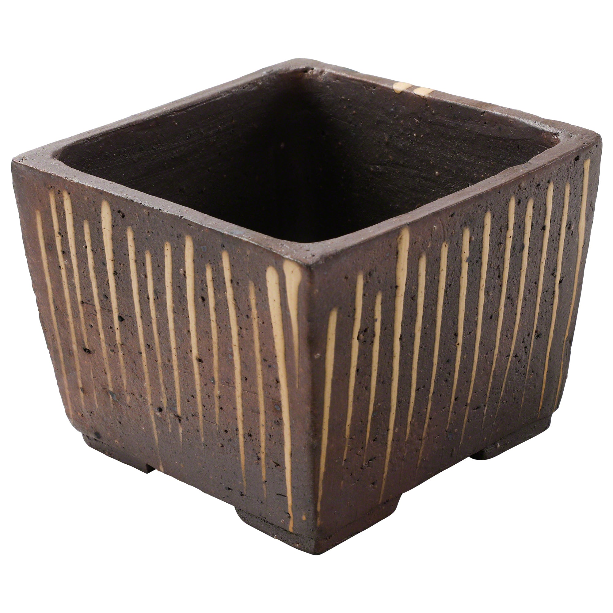 [ Tokoname Series ] Striped Square Bonsai Pot 4.1