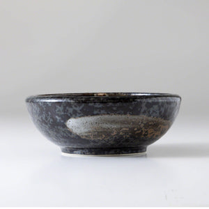 [ Minoyaki Series ] Small Ikebana Vase Round 5"(128mm) Black with Brown White Brush