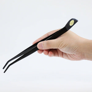 Black Coated Bonsai Curved Tip Tweezer with Spatula 8.6"(220mm)