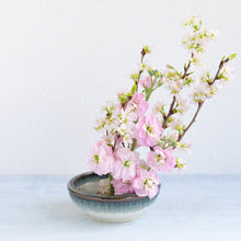 Load image into Gallery viewer, 2PCS Japanese Ikebana Essential Tool Set [ Brass Kenzan + White &amp; Blue Vase ]
