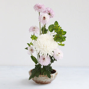 [ Minoyaki Series ] Small Ikebana Vase Round 5"(128mm) White Stripe and Terracotta