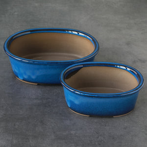 [ Banko Series ] 2PCS Oval Bonsai Pots - Namako Blue