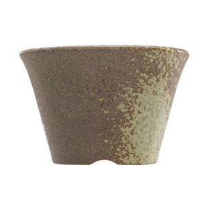 [ Banko Series ] Small Rounded Bonsai Pot 4.3" (110mm)– Brown & White Gold