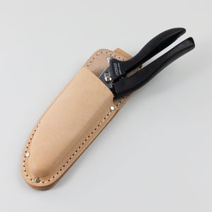 Leather Holster Belt Loop with pruning shears placed halfway inside 