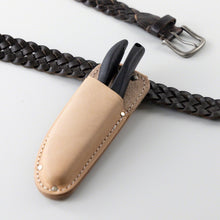 Load image into Gallery viewer, Leather Holster Belt Loop with pruning shears placed inside place on a leather belt
