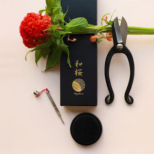 3PCS Japanese Ikebana Essential Tool Set Ikenobo Round Black Kenzan